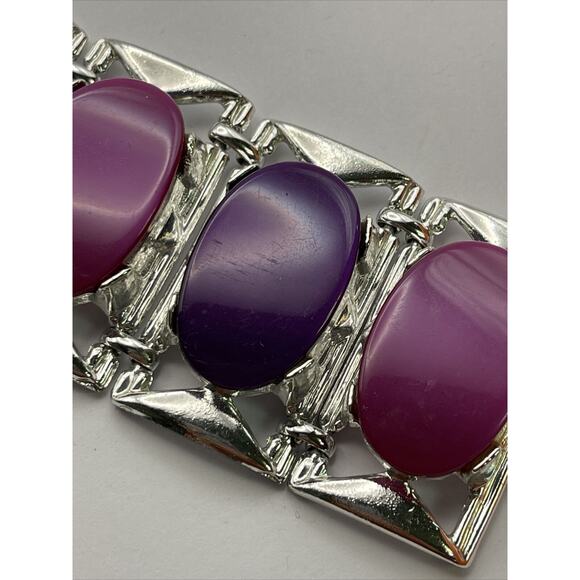 Vtg Bracelet Estate Signed DAM Lucite Chunky Runway Pink Purple 7” Heavy - Picture 6 of 14
